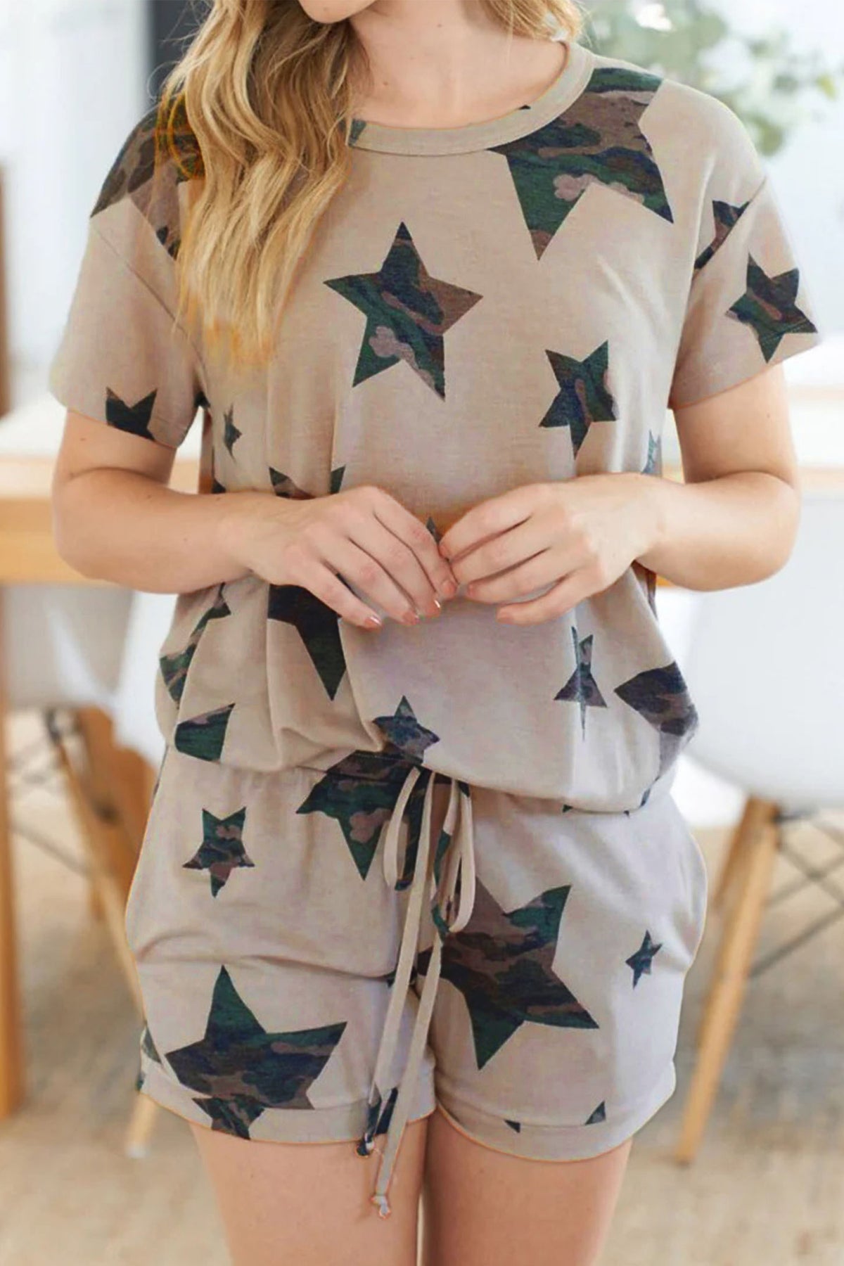 KaleaBoutique Stylish Camo Star Print Short Lounge Set - KaleaBoutique.com