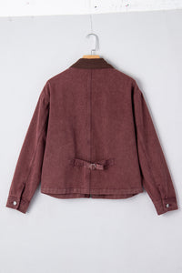 Corduroy Collar Zipped Front Denim Jacket - KaleaBoutique.com