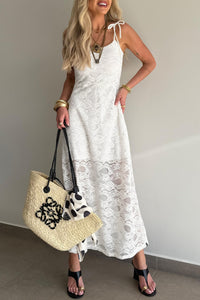KaleaBoutique Stylish Tie Spaghetti Straps Floral Lace Overlay Long Dress - KaleaBoutique.com