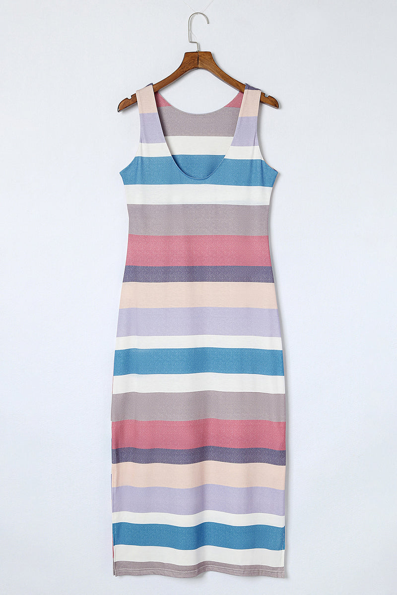KaleaBoutique Stylish Stripe Print Slit Maxi Tank Top Dress - KaleaBoutique.com