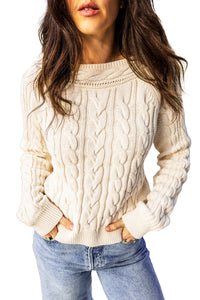 Drop Shoulder Round Neck Cable Knit Sweater - KaleaBoutique.com