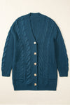 Cable Knit Button Front Pocketed Baggy Cardigan - KaleaBoutique.com