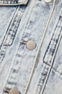 Light Wash Buttoned Chest Pocket Puff Sleeve Denim Jacket - KaleaBoutique.com