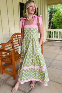 KaleaBoutique Stylish Floral Print Striped Detail Knot Straps Maxi Dress - KaleaBoutique.com