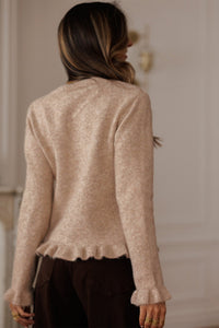 KaleaBoutique Comfortable Ruffle Trim Gold Button Sweater Cardigan - KaleaBoutique.com