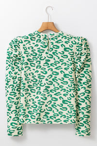Leopard Print Mock Neck Puff Sleeve Top - KaleaBoutique.com