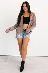 KaleaBoutique Stylish Mineral Wash Exposed Seam Patchwork Knit Open Sweater Cardigan - KaleaBoutique.com