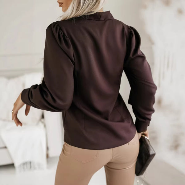 Urban Chic Solid-Color V-Neck Commuter Blouse For Women - KaleaBoutique.com