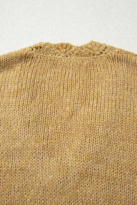 KaleaBoutique Stylish Lantern Sleeve Scallop V Neck Buttoned Front Cardigan - KaleaBoutique.com