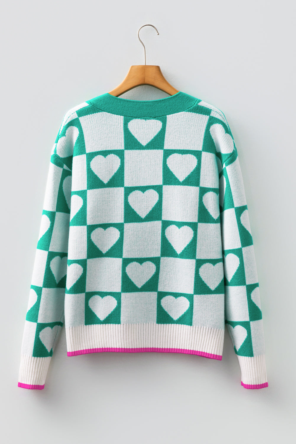 KaleaBoutique Comfortable Plaid Heart Knit V Neck Button Down Sweater Cardigan - KaleaBoutique.com
