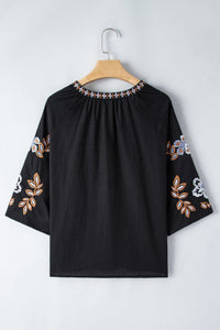 KaleaBoutique Bohemian Floral Embroidered V Neck Blouse - KaleaBoutique.com