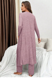 KaleaBoutique Stylish 3pcs V Neck T Shirt Ribbon Knot Pants Open Duster 3pcs Lounge Set - KaleaBoutique.com