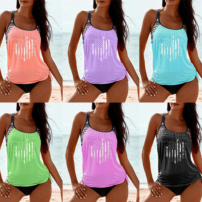 Women's USA Frag Graphic-Print Side-Drawstring 2 PC Tankini Set - KaleaBoutique.com
