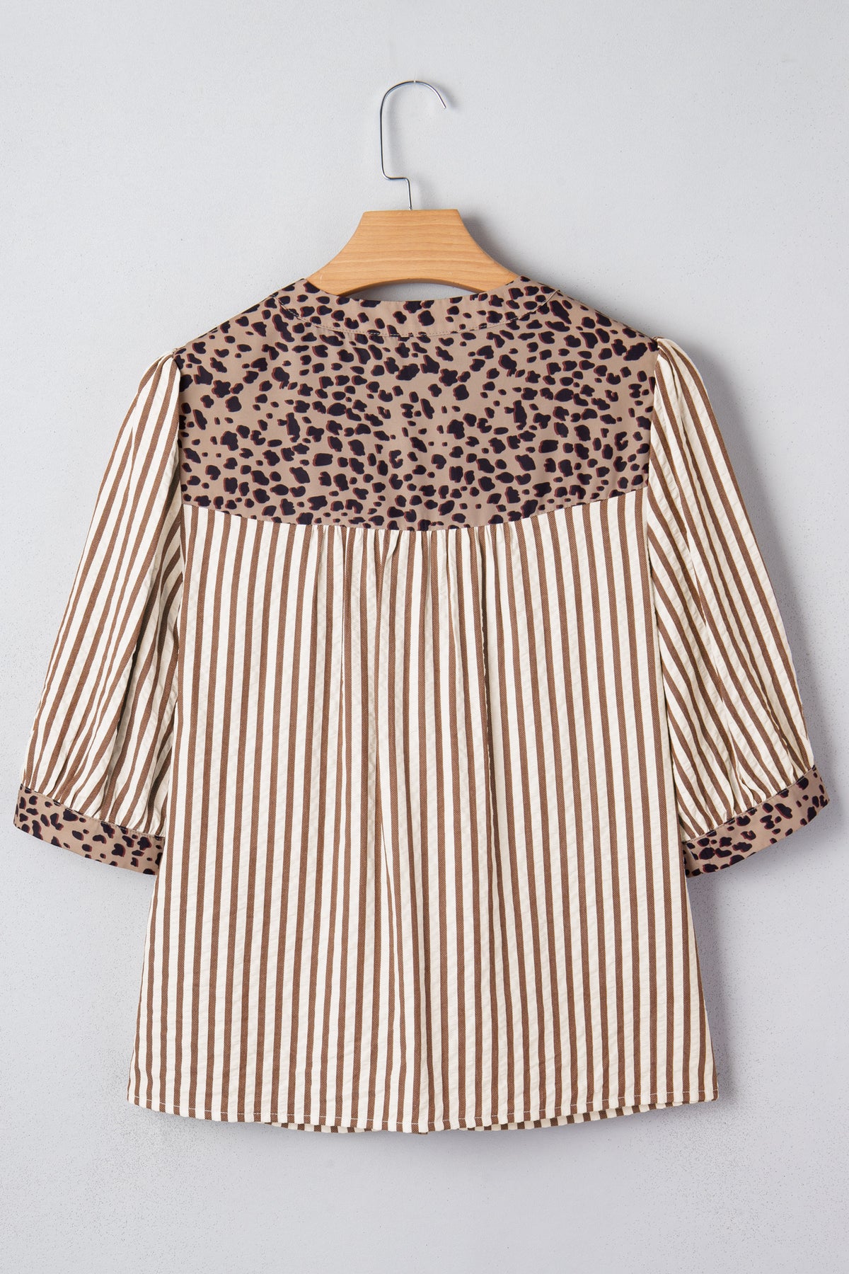 KaleaBoutique Comfortable Leopard Trim V Neck Button Down Half Sleeve Shirt - KaleaBoutique.com