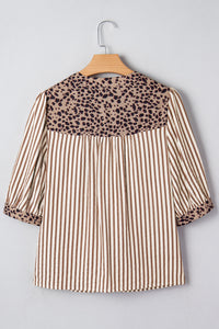 KaleaBoutique Comfortable Leopard Trim V Neck Button Down Half Sleeve Shirt - KaleaBoutique.com