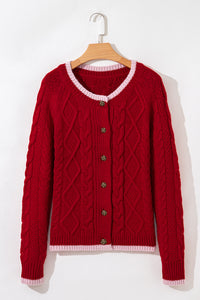 KaleaBoutique Comfortable Color Contrast Edge Cable Knit Buttoned Cardigan - KaleaBoutique.com
