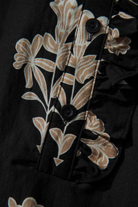 KaleaBoutique Comfortable Floral Print Frilled Collar Short Puff Sleeve Maxi Dress - KaleaBoutique.com
