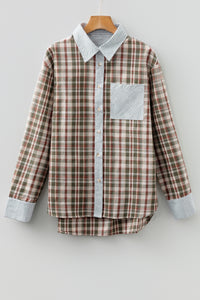 KaleaBoutique Stylish Plaid Print Striped Patchwork Single Chest Pocket Buttoned Shirt - KaleaBoutique.com