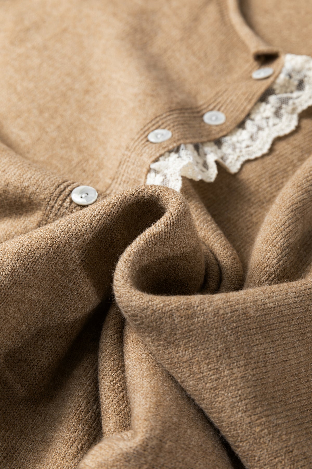 KaleaBoutique Comfortable Contrast Frilled Lace Trim Loose Cardigan Sweater - KaleaBoutique.com