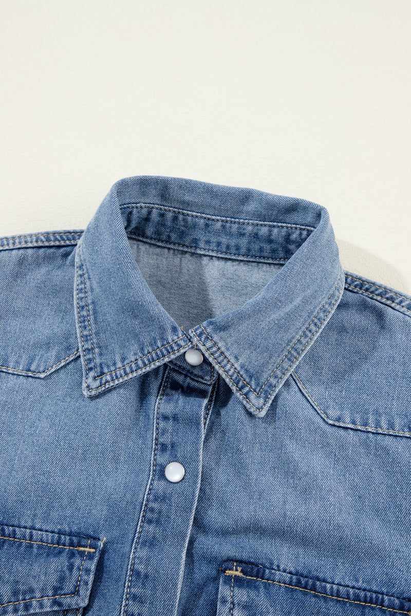 KaleaBoutique Flap Pockets Slim Buttoned Denim Shirt - KaleaBoutique.com