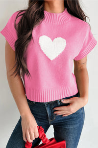 KaleaBoutique Stylish Valentine Heart Graphic Cropped Short Sleeve Sweater - KaleaBoutique.com