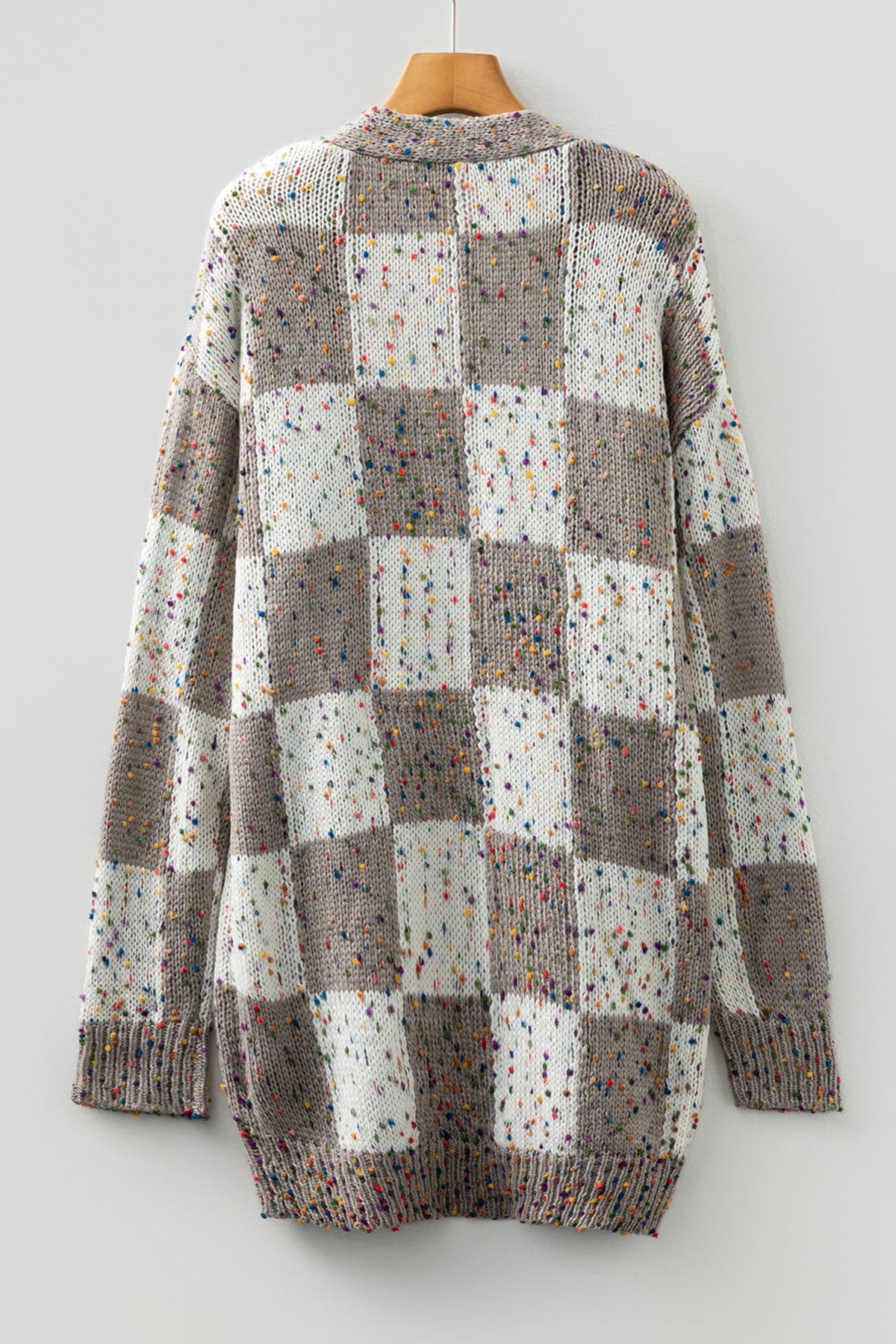 KaleaBoutique Comfortable Confetti Dot Checkered Print Open Cardigan with Pockets - KaleaBoutique.com