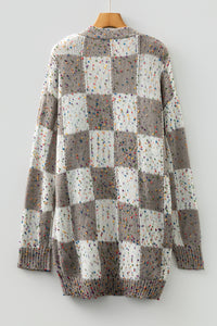 KaleaBoutique Comfortable Confetti Dot Checkered Print Open Cardigan with Pockets - KaleaBoutique.com