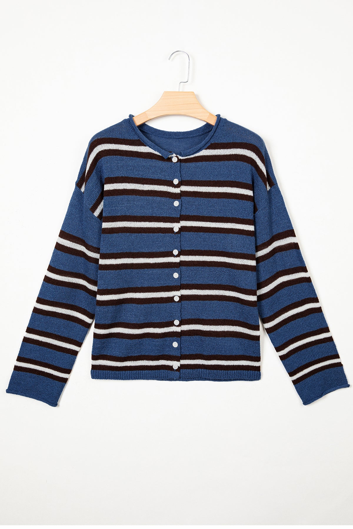 KaleaBoutique Comfortable Striped Drop Shoulder Button Cardigan - KaleaBoutique.com