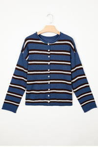 KaleaBoutique Comfortable Striped Drop Shoulder Button Cardigan - KaleaBoutique.com