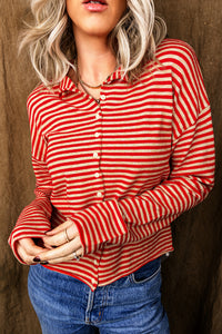 KaleaBoutique Stylish Striped Button Collar Long Sleeve Knit Cardigan - KaleaBoutique.com