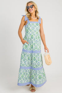 KaleaBoutique Stylish Geometric Floral Print Striped Patchwork Detail Sleeveless Dress（Runs Small ） - KaleaBoutique.com