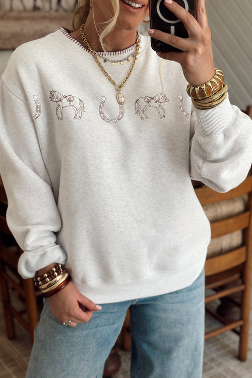KaleaBoutique Stylish Western Print Embroidered Casual Sweatshirt - KaleaBoutique.com