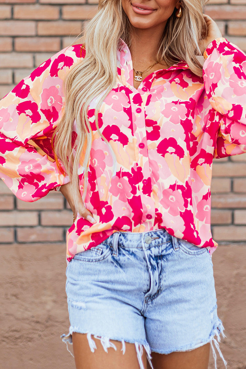 KaleaBoutique Blooming Floral Print Puff Sleeve Buttoned Shirt - KaleaBoutique.com