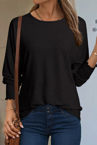 Shirred Cuffs Solid Long Sleeve T Shirt - KaleaBoutique.com