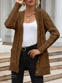 Women's Longline Cable-Knit Button-Front Cardigan with Pockets - KaleaBoutique.com