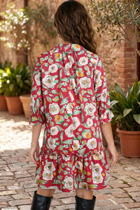 KaleaBoutique Stylish Floral Print Half Sleeve Short Shift Dress - KaleaBoutique.com