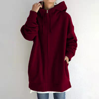 Women's Longline Full-Zip Drawstring Hoodie with Pockets - KaleaBoutique.com