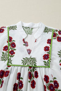 KaleaBoutique Stylish Frilled V Neck 3/4 Sleeve Loose Floral Dress - KaleaBoutique.com