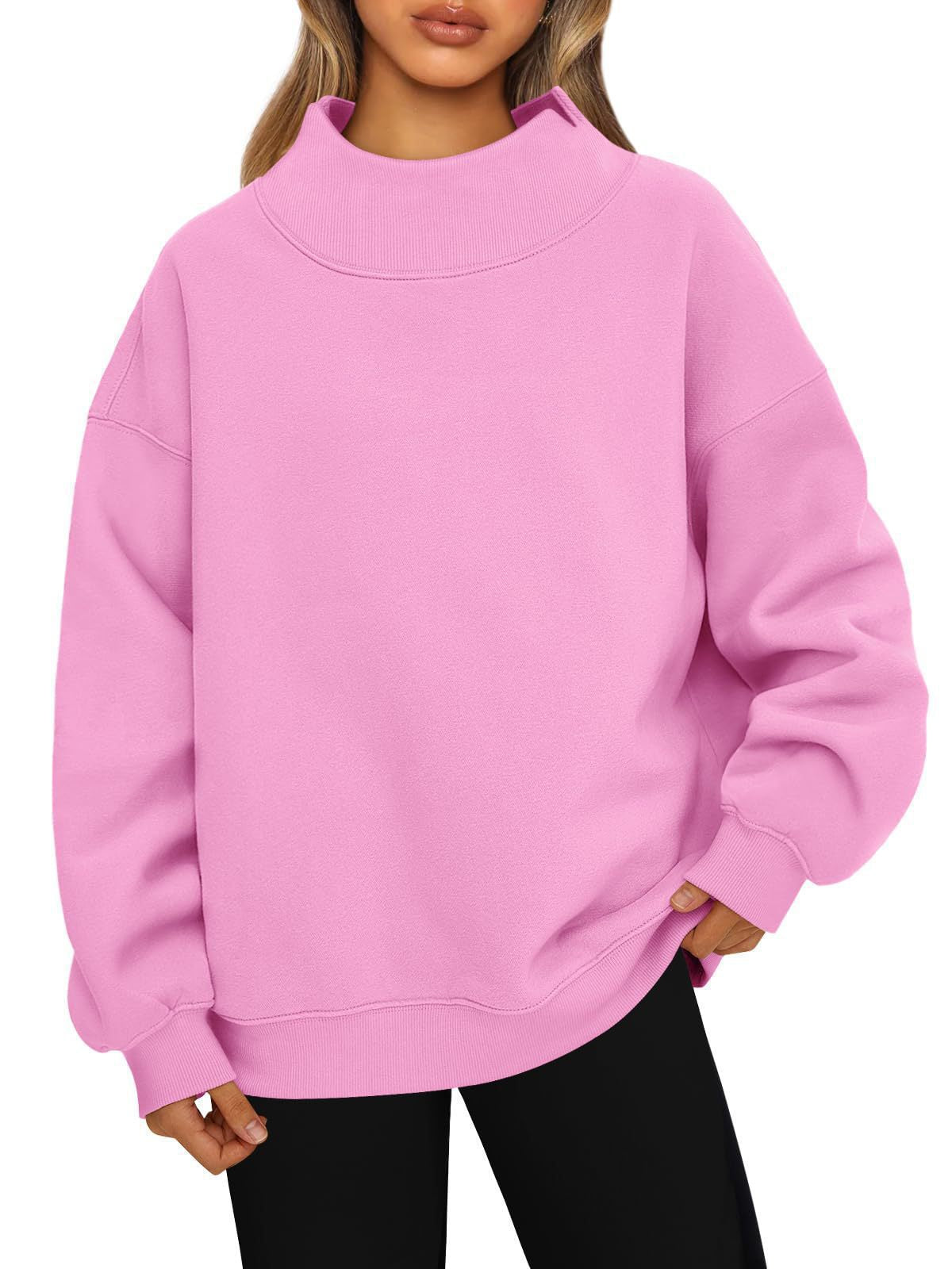 Women's Relaxed-Fit Mock-Neck Drop-Shoulder Sweatshirt - KaleaBoutique.com