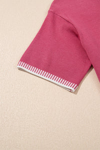 KaleaBoutique Comfortable Contrast Striped Trim Round Neck Half Sleeve Sweater - KaleaBoutique.com