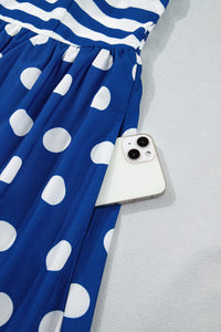 KaleaBoutique Stylish Striped Polka Dot Patchwork High Waist Spaghetti Straps Maxi Dress - KaleaBoutique.com