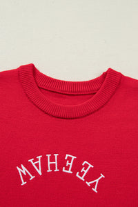 KaleaBoutique Stylish YEEHAW Embroidered Letter Loose Short Sleeve Sweater - KaleaBoutique.com
