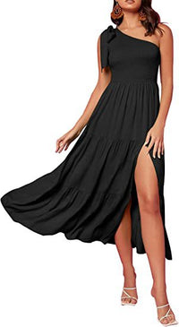 New Summer Fashion Women's One-shoulder Pleated Layered Hem Split Dress - KaleaBoutique.com