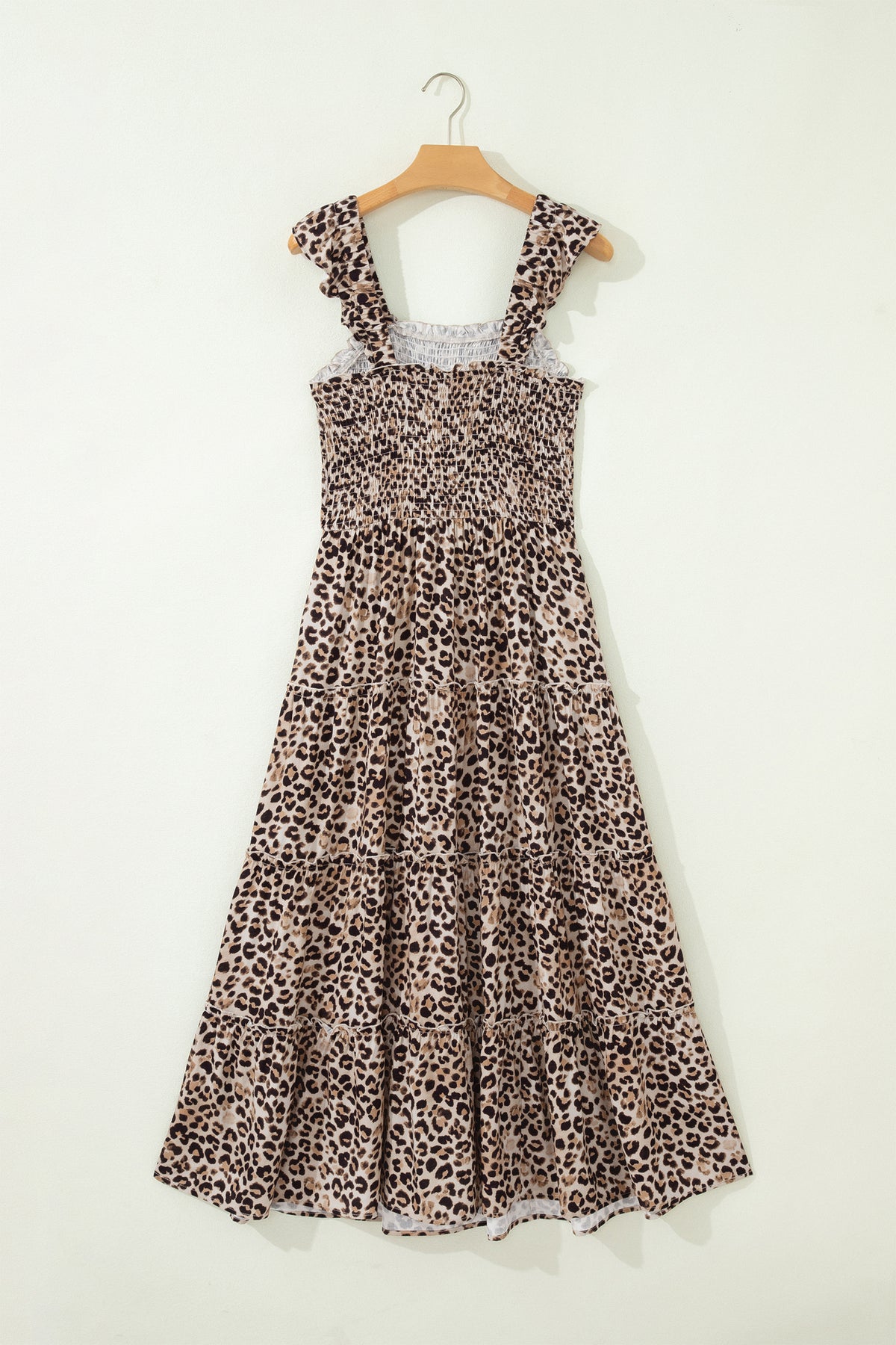 KaleaBoutique Stylish Ruffled Straps Smocked Tiered Leopard Maxi Dress - KaleaBoutique.com