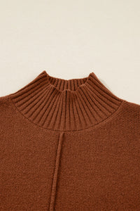 KaleaBoutique Stylish Ribbed High Neck Front Pockets Center Seam Shift Sweater Dress - KaleaBoutique.com