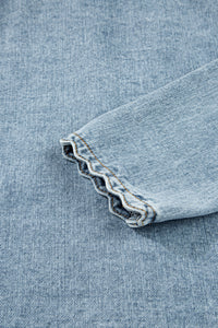 Scallop Trim Collar Patched Pocket Button Up Mineral Washed Denim Jacket - KaleaBoutique.com