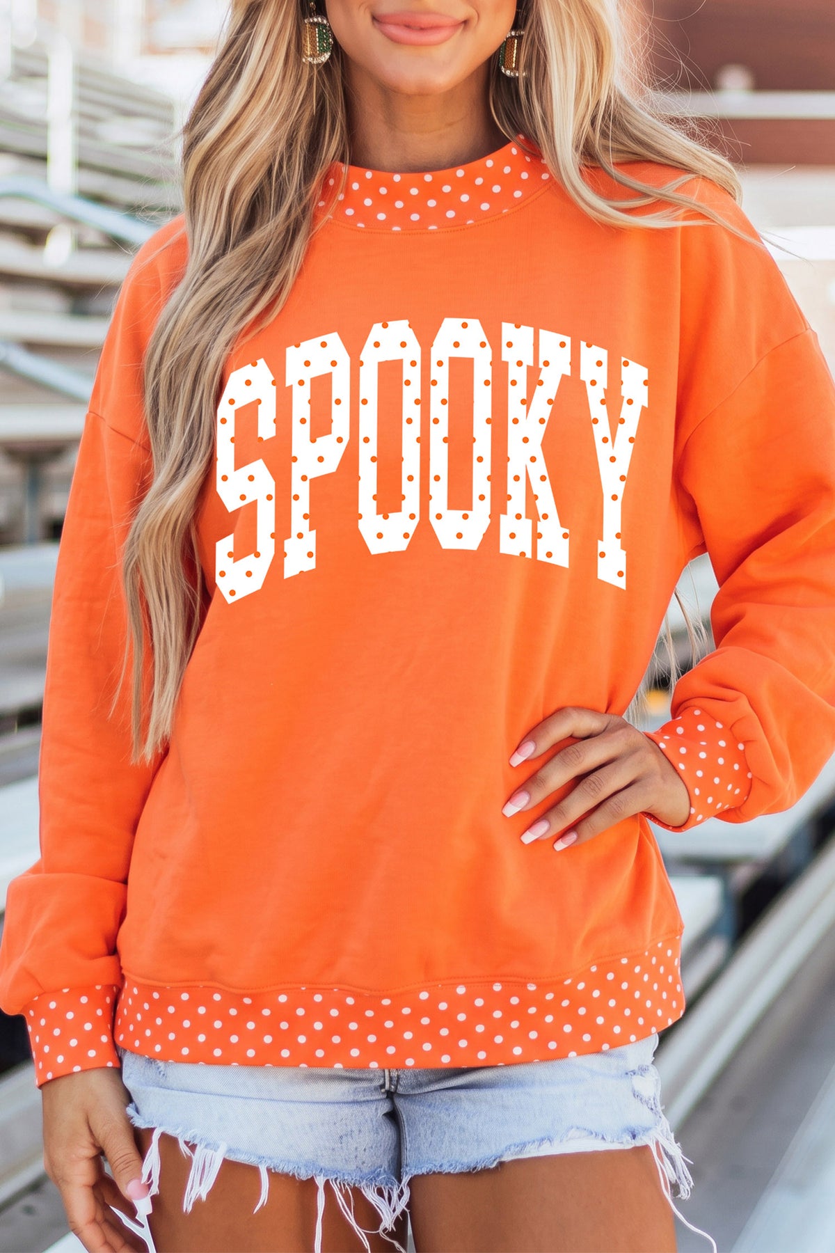 Orange SPOOKY Halloween Polka Dot Sweatshirt - KaleaBoutique.com