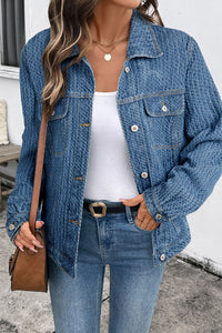 Double Flap Pocket Denim Textured Button Down Jacket - KaleaBoutique.com