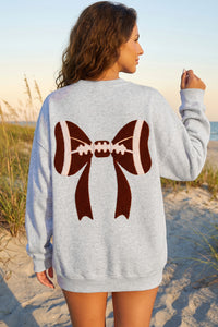 KaleaBoutique Comfortable Chenille Embroidered Rugby Bow Game Day Oversized Sweatshirt - KaleaBoutique.com