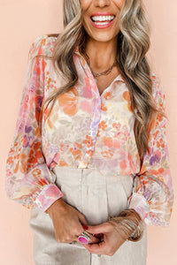KaleaBoutique Floral Print Collared Balloon Sleeve Loose Shirt - KaleaBoutique.com